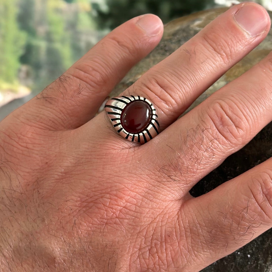 Sterling Silver Red Agate Stone Ring