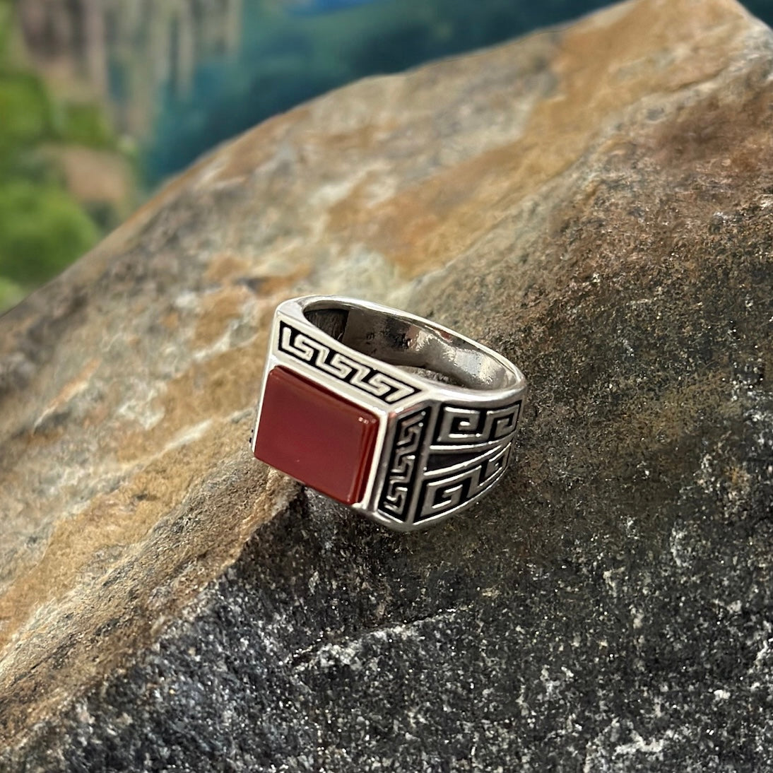 Sterling Silver Red Agate Stone Ring