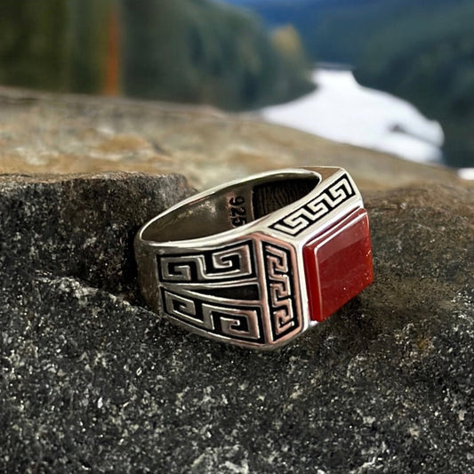 Sterling Silver Red Agate Stone Ring