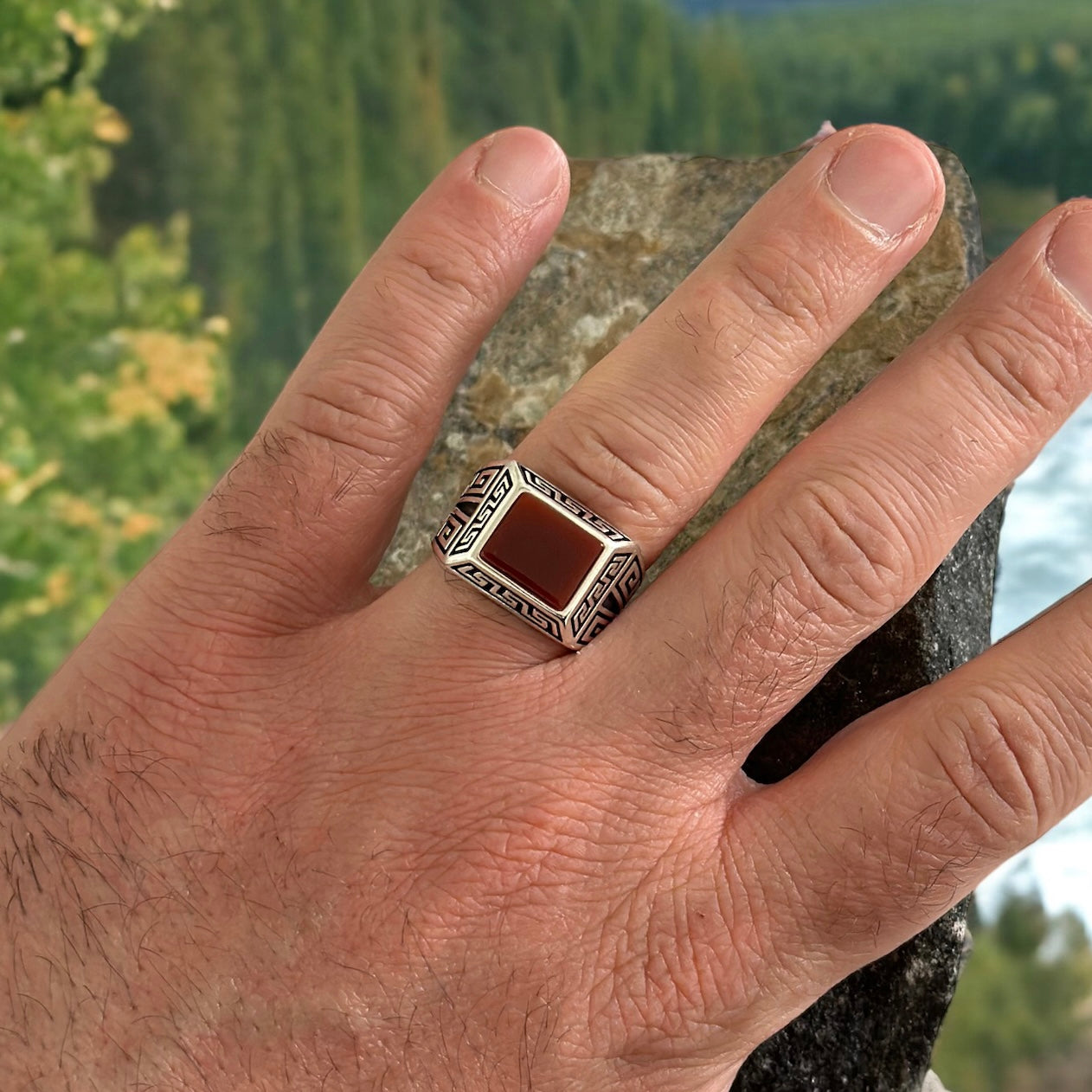 Sterling Silver Red Agate Stone Ring