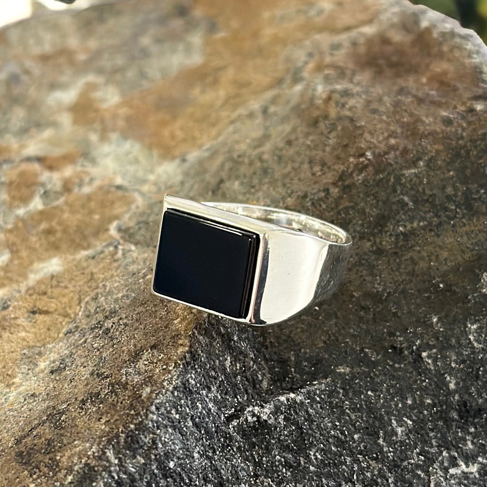 Sterling Silver Black Onyx Agate Stone Ring