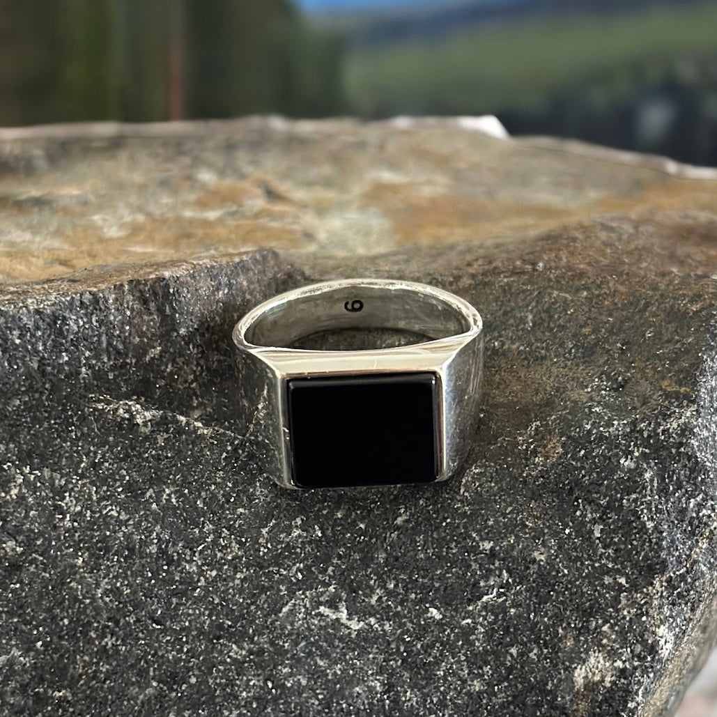 Sterling Silver Black Onyx Agate Stone Ring