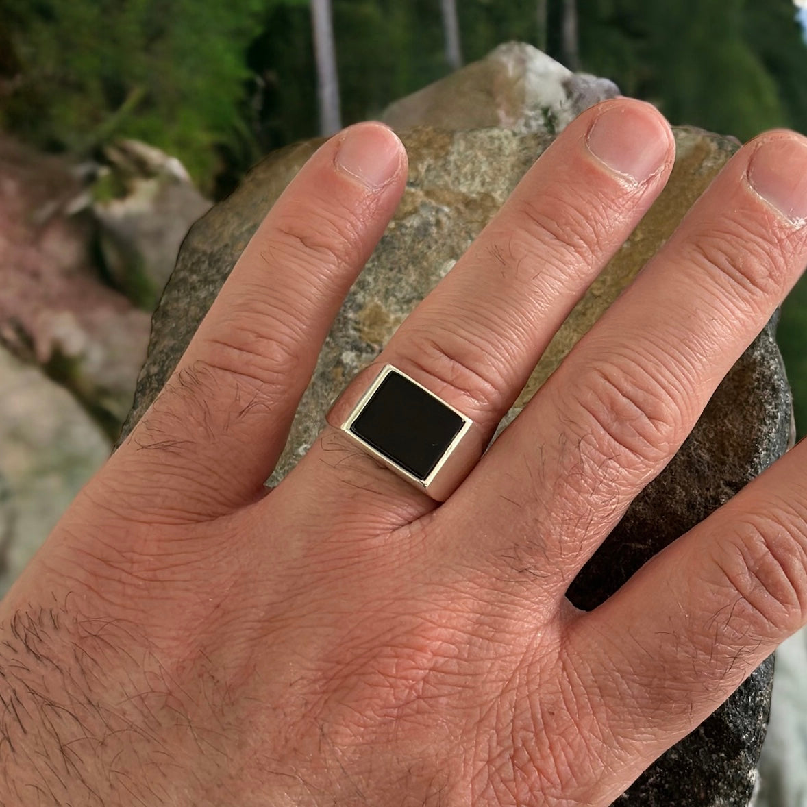 Sterling Silver Black Onyx Agate Stone Ring