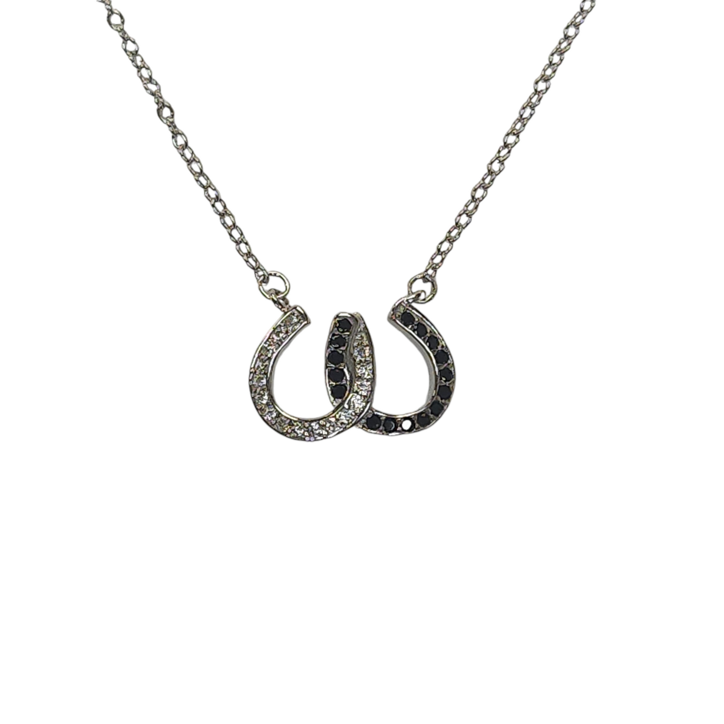 Sterling Silver 925 Cubic Zirconia Double Horseshoe Necklace