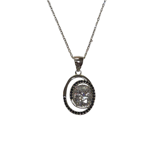 Sterling Silver 925 Cubic Zirconia Swirl Single Stone Necklace