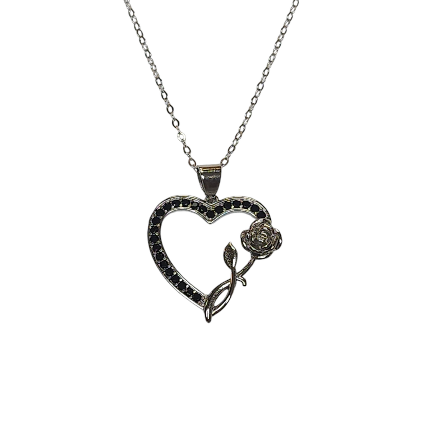 Sterling Silver 925 Cubic Zirconia Flower Heart Necklace