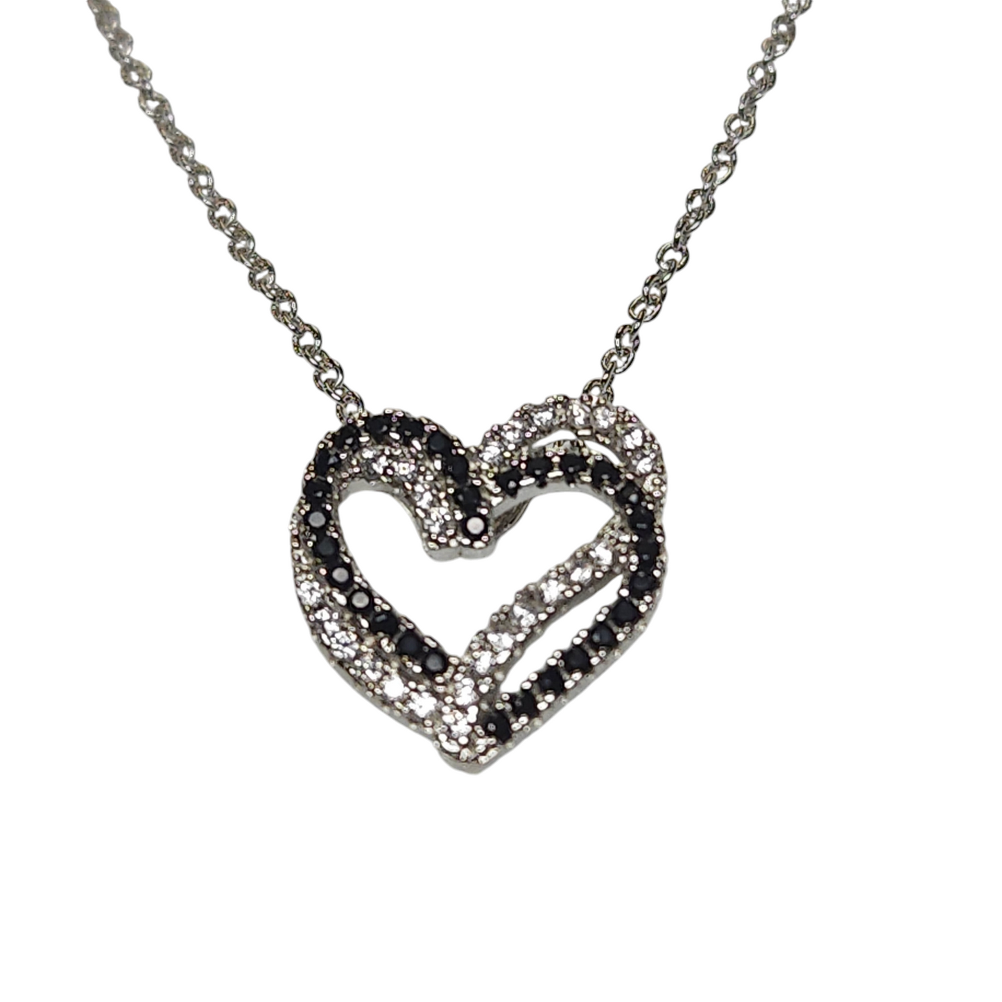 Sterling Silver 925 Cubic Zirconia Mini Double Heart Necklace