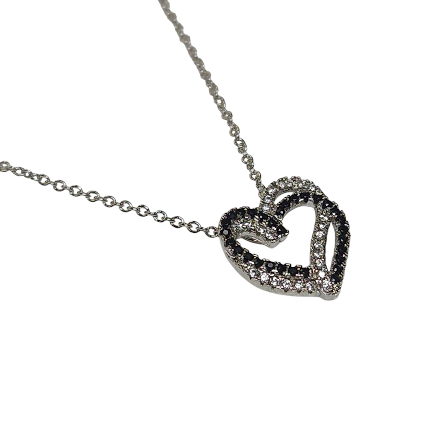 Sterling Silver 925 Cubic Zirconia Mini Double Heart Necklace