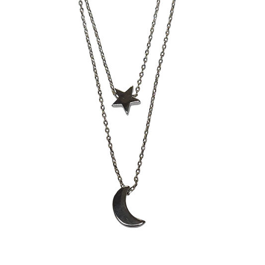 Sterling Silver 925 Silver Star And Crescent Necklace