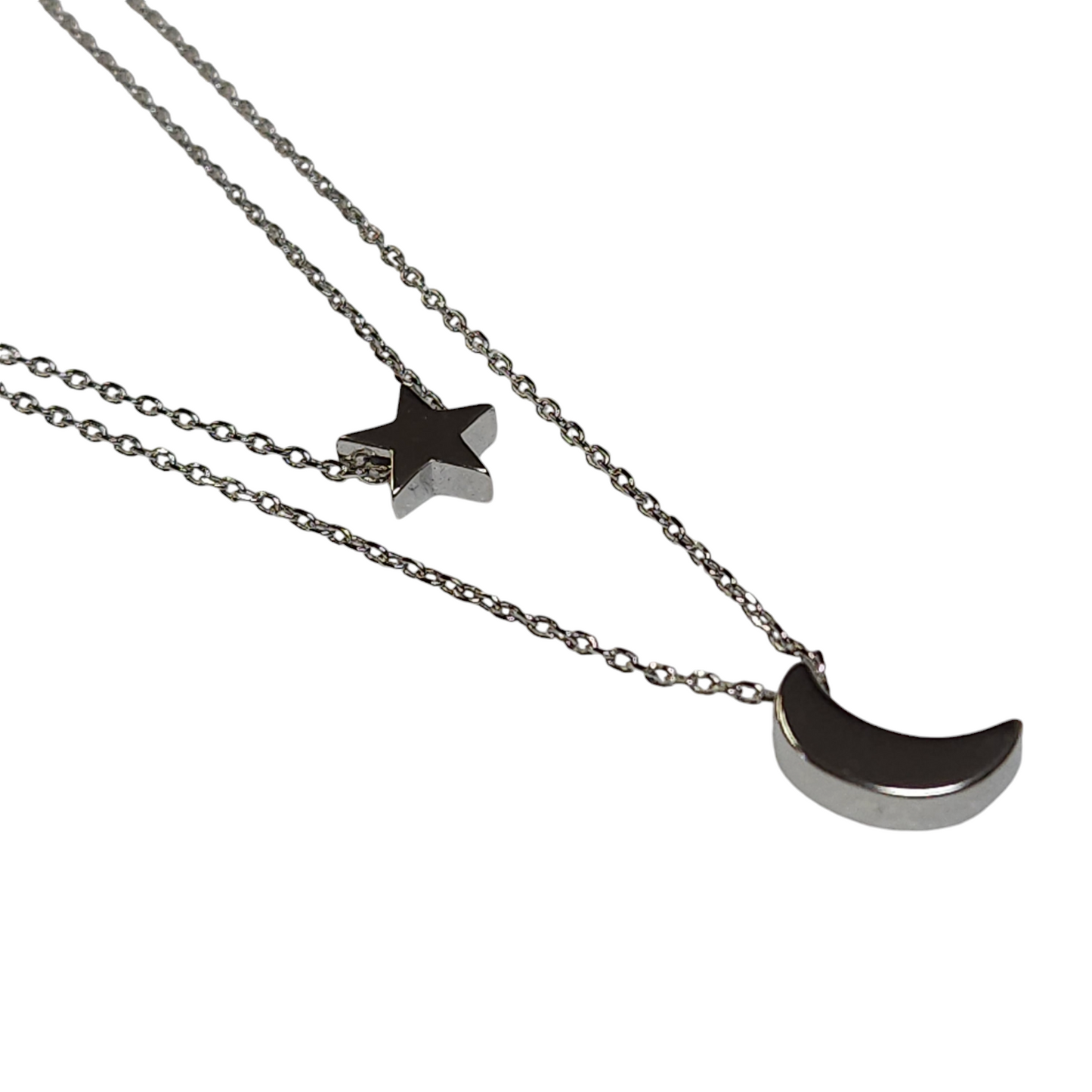 Sterling Silver 925 Silver Star And Crescent Necklace