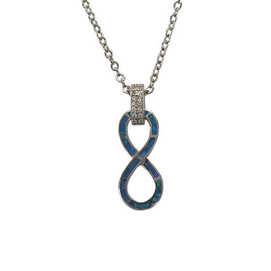 Sterling Silver Blue Lab Opal & CZ Infinity Pendant