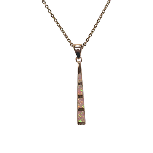 Sterling Silver Rose Gold Pink Lab Opal Stick Pendant