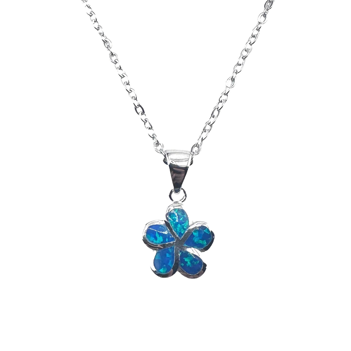 Sterling Silver Blue Lab Opal Flower Pendant