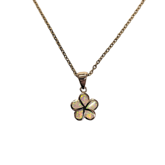 Sterling Silver Rose Gold Pink Lab Opal Flower Pendant