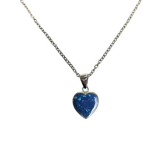 Sterling Silver Blue Lab Opal Heart Pendant