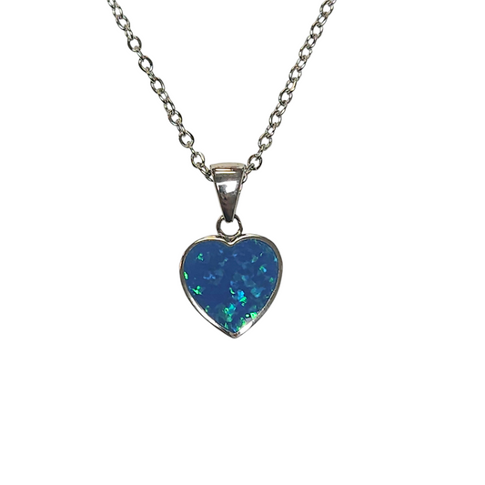 Sterling Silver Blue Lab Opal Heart Pendant