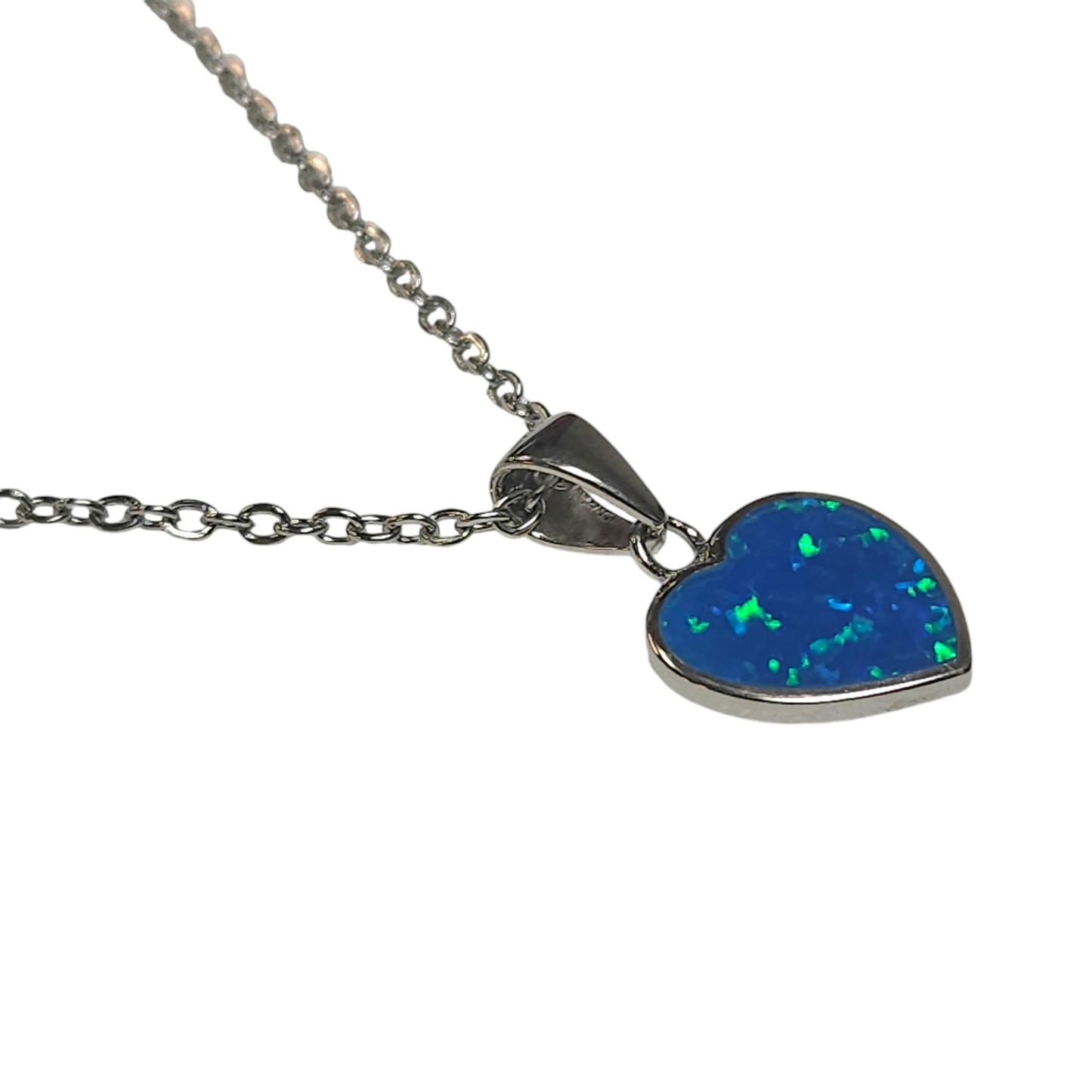 Sterling Silver Blue Lab Opal Heart Pendant