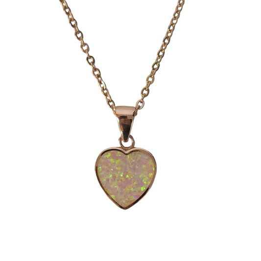 Sterling Silver Rose Gold Pink Lab Opal Heart Pendant