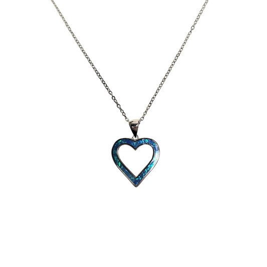 Sterling Silver Blue Lab Opal Heart Frame Pendant