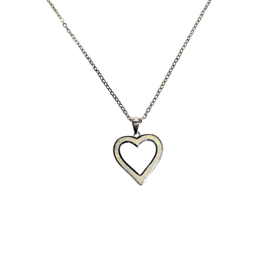 Sterling Silver White Lab Opal Heart Frame Pendant (Copy)