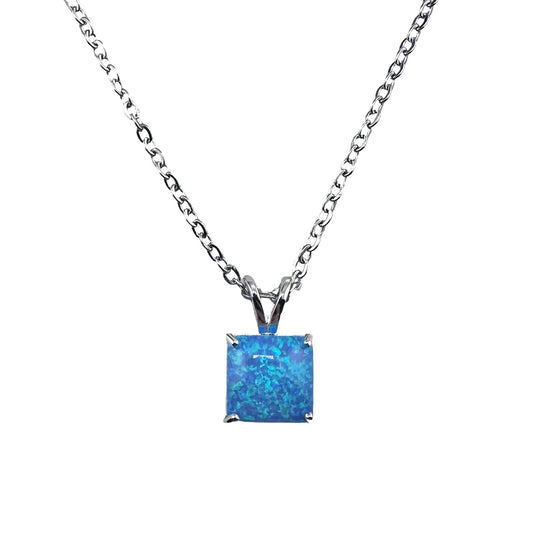 Sterling Silver Blue Lab Opal Square Pendant