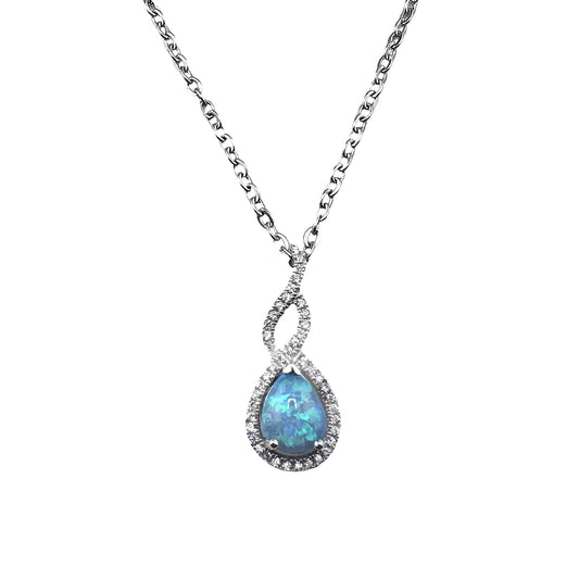 Sterling Silver Blue Lab Opal & CZ Pendant