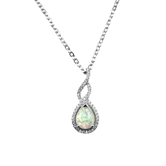 Sterling Silver White Lab Opal & CZ Pendant