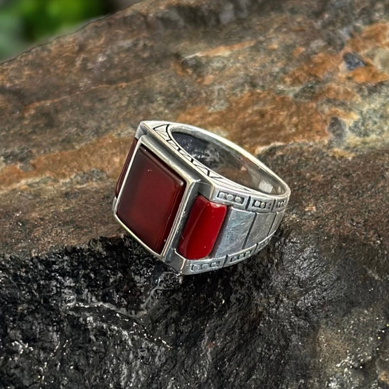 Sterling Silver Red Agate Stone Ring