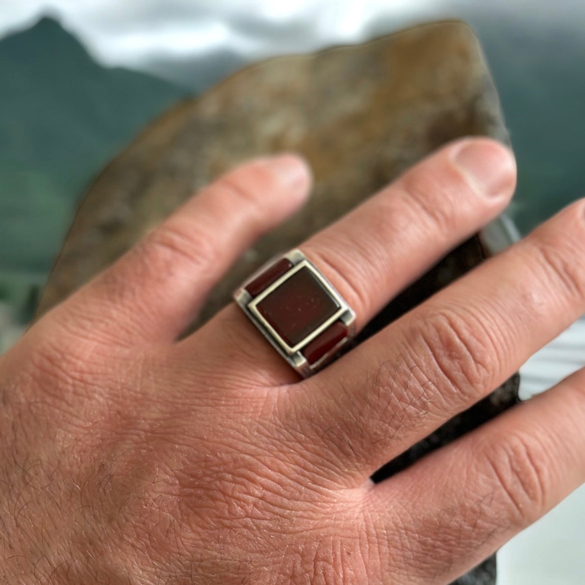 Sterling Silver Red Agate Stone Ring