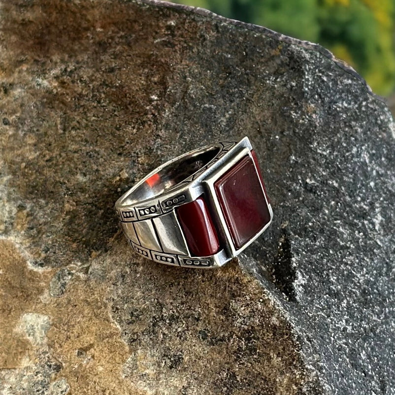 Sterling Silver Red Agate Stone Ring