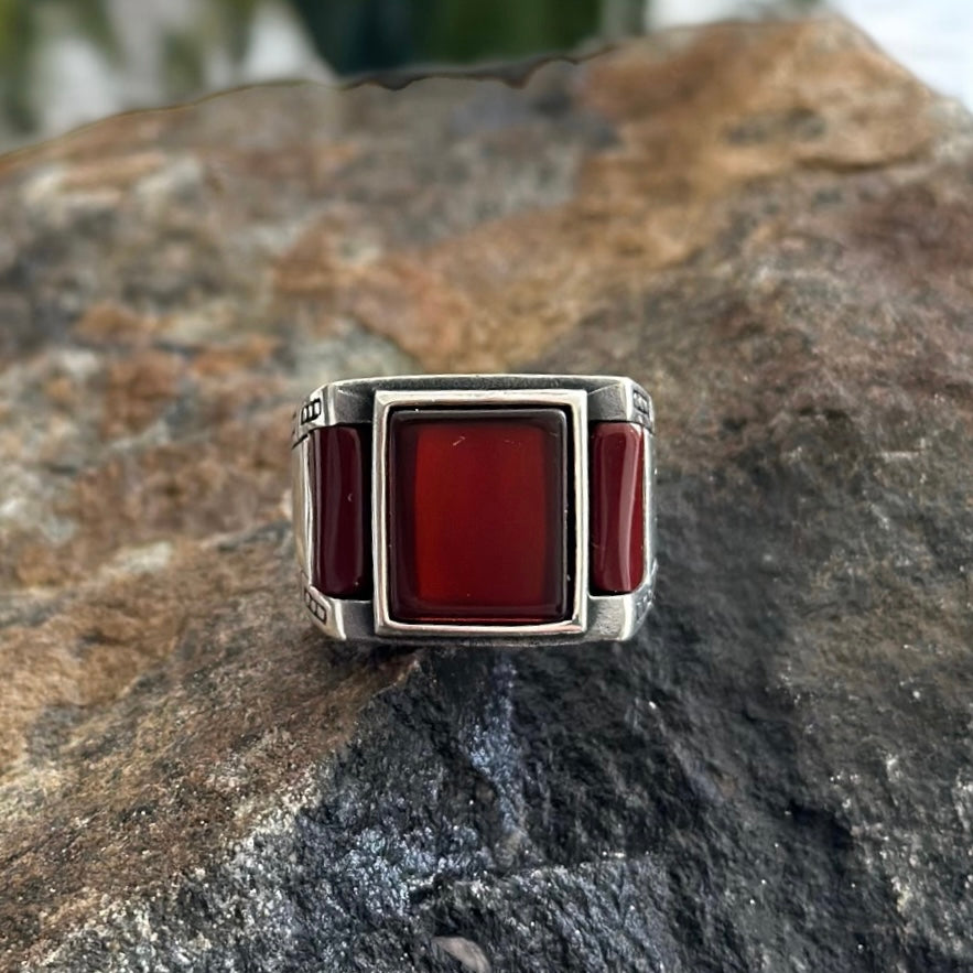 Sterling Silver Red Agate Stone Ring