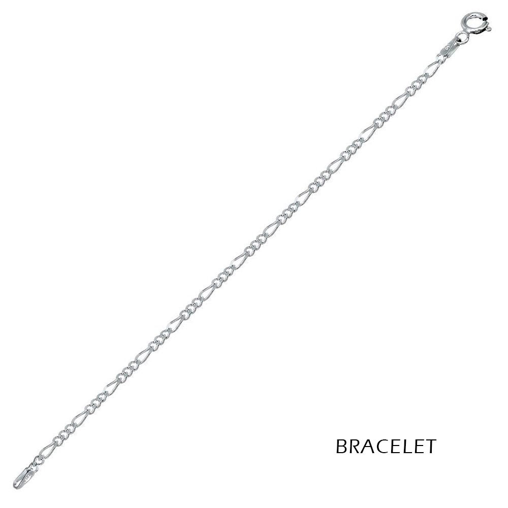 Sterling Silver Figaro 2mm Bracelet Chain All Lengths