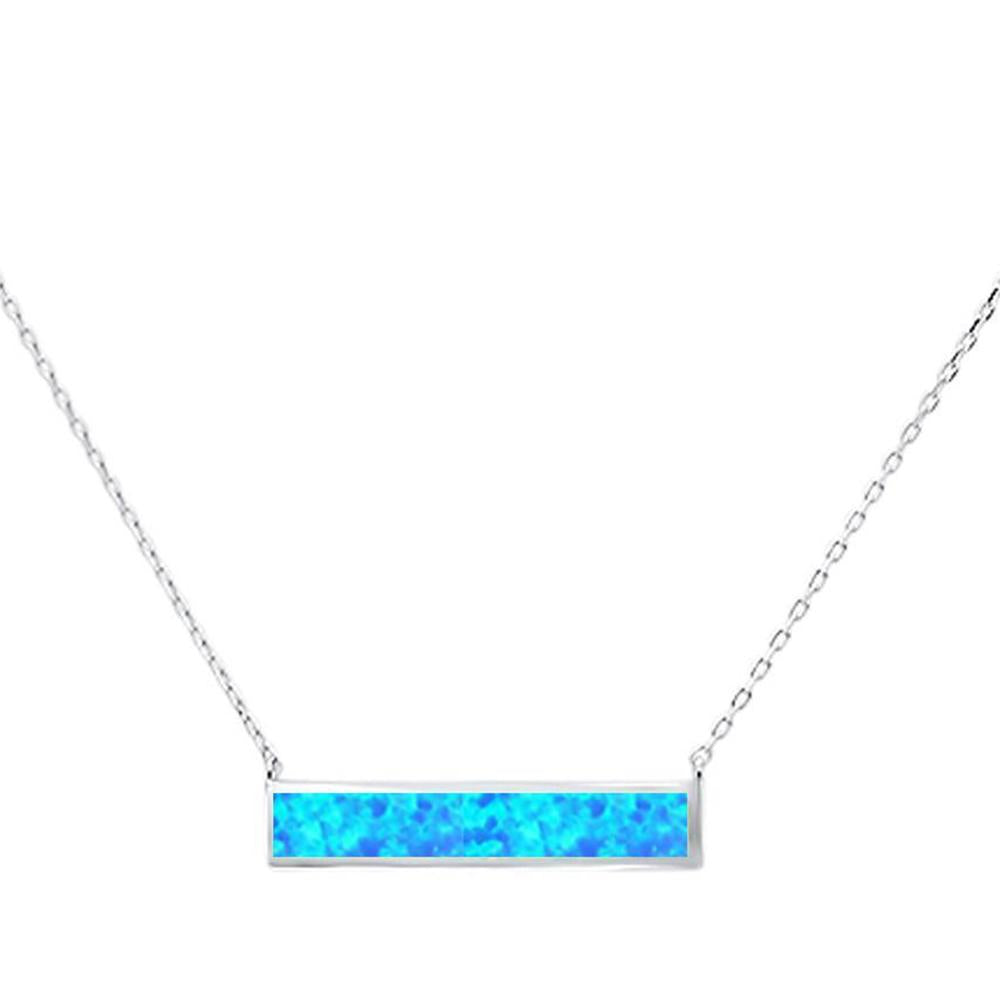 Sterling Silver 925 Blue Lab Opal Bar Necklace