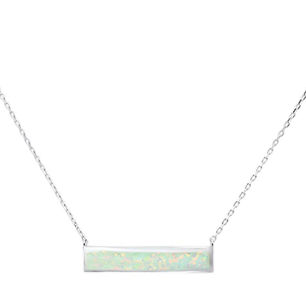 Sterling Silver 925 White Lab Opal Bar Necklace