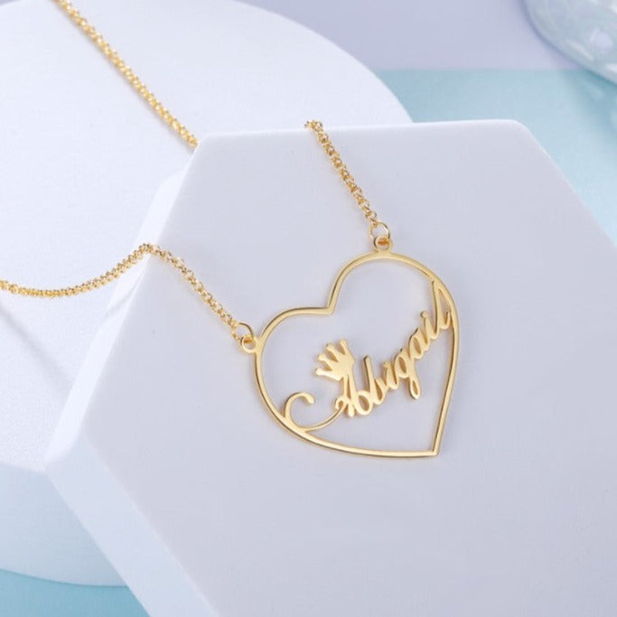 DemiJewelry Custom Name Necklace Engraved Gold Plated Personalized Sterling Silver Heart Crown Pendant Gift for Women Girls