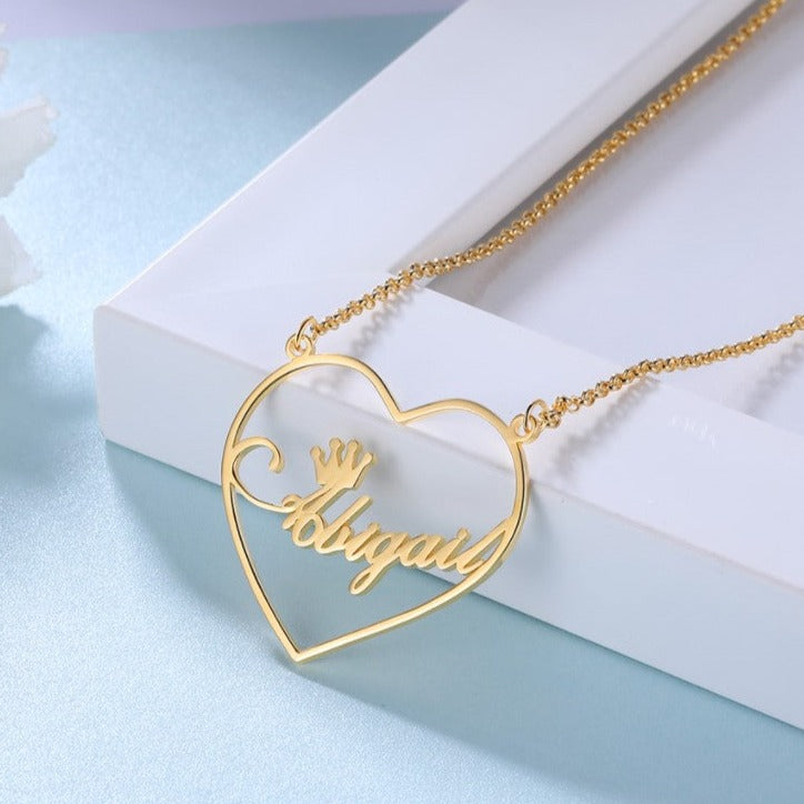 DemiJewelry Custom Name Necklace Engraved Gold Plated Personalized Sterling Silver Heart Crown Pendant Gift for Women Girls